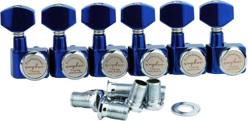 guyker 6 In-line Guitar Locking Tuners – 1:18 Lock String Tuning Key Pegs Machine Heads for Folk Classical Acoustic Electric Guitar - GK434, Blue Chrome - Image 1